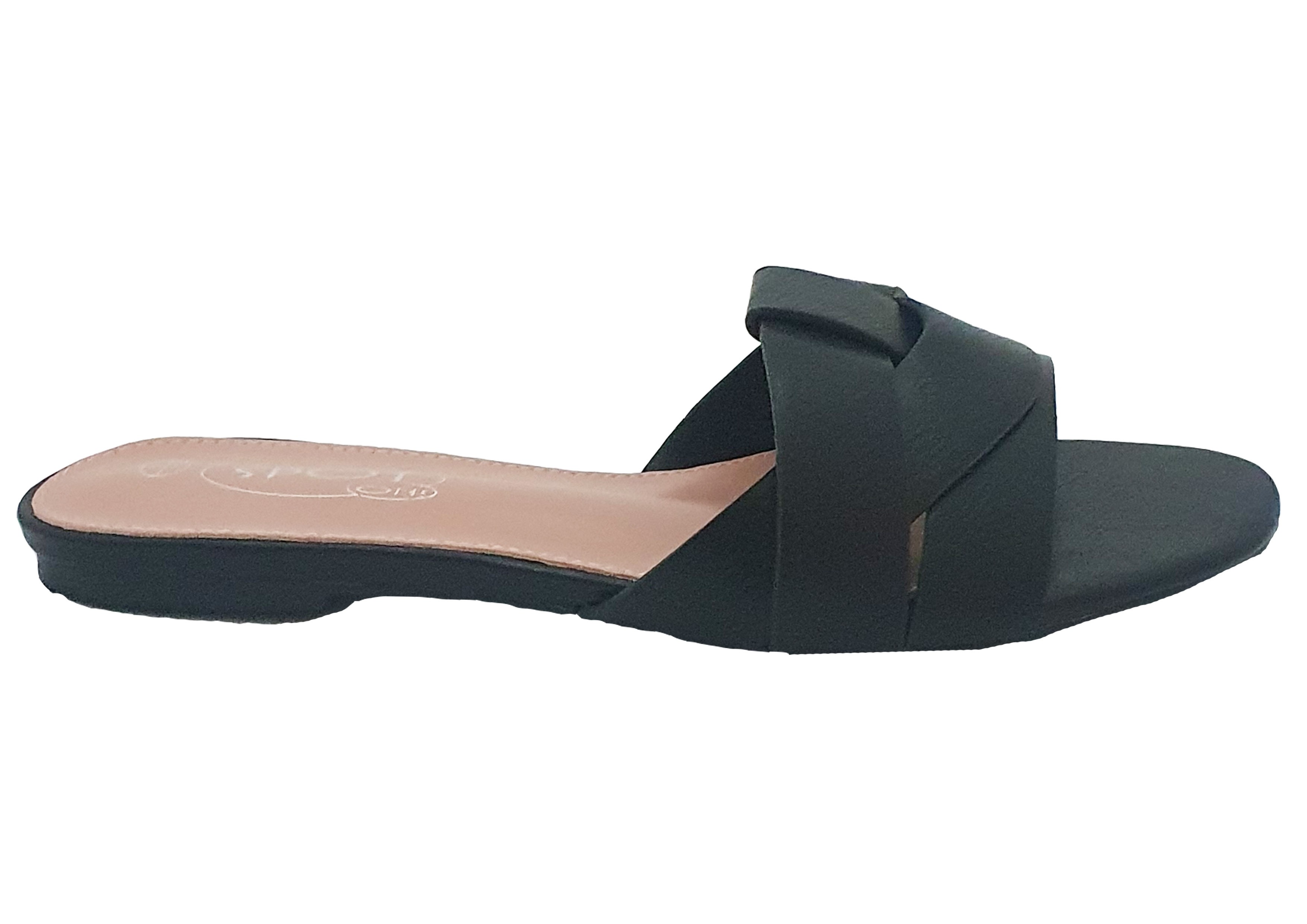 ladies black slip on sandals